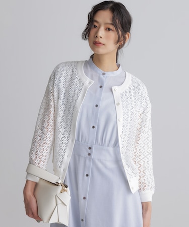 【前後着用可】コットンフラワーレーシー カーディガン