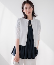 シアーニット5分袖 カーディガン