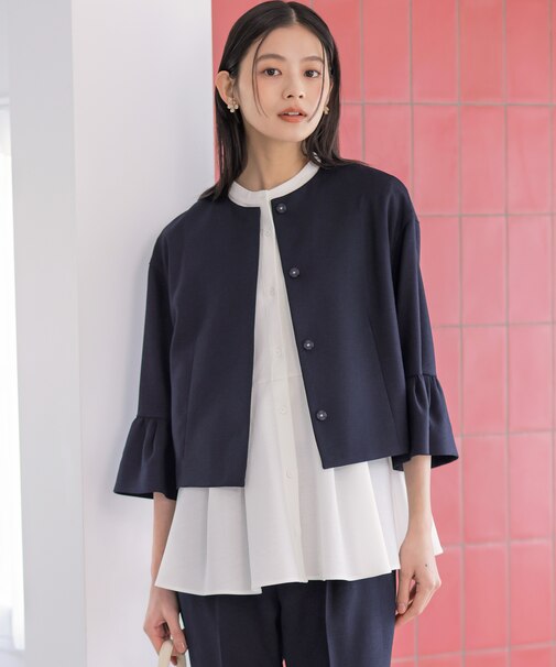 【WEB限定】ライトリネンライクノーカラー ジャケット