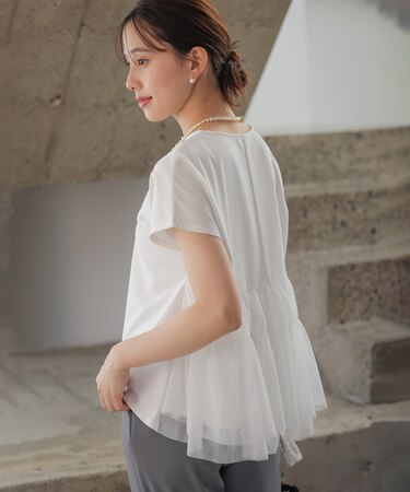 GIZAコットンチュールコンビ カットソー