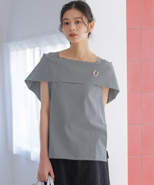 GIZAコットンオフショルダー カットソー