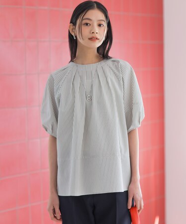 【前後着用可】ソフトサッカーラグランスリーブ ブラウス