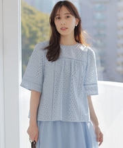 エンブロイダリーレース5分袖 ブラウス