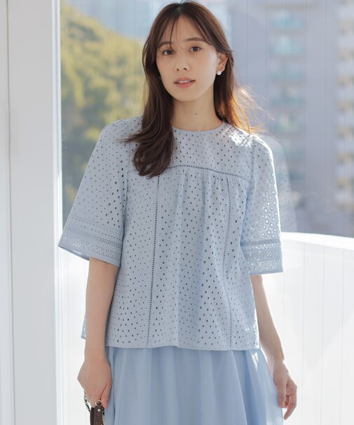 エンブロイダリーレース5分袖 ブラウス