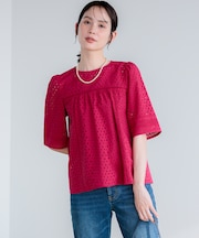 エンブロイダリーレース5分袖 ブラウス