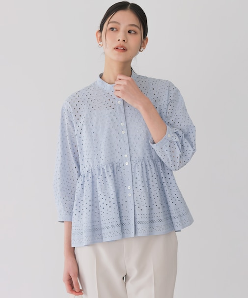 エンブロイダリーレーススタンドネック ブラウス