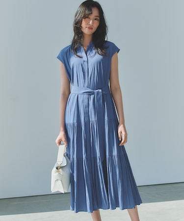 【WEB限定】ギャザーライトデシン ティアードワンピース