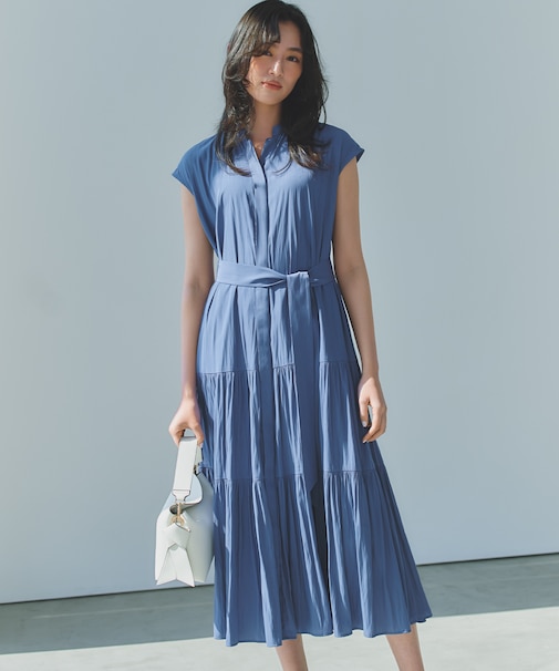 【WEB限定】ギャザーライトデシン ティアードワンピース