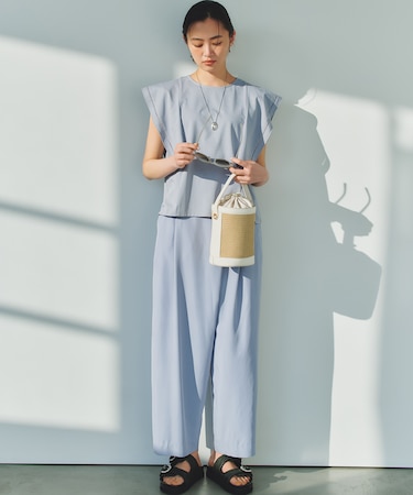 スムースクロス ラップ見えワイドパンツ