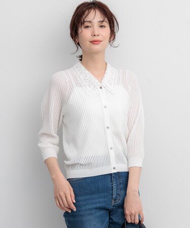 【WEB限定】レーシーニット レース襟付き カーディガン