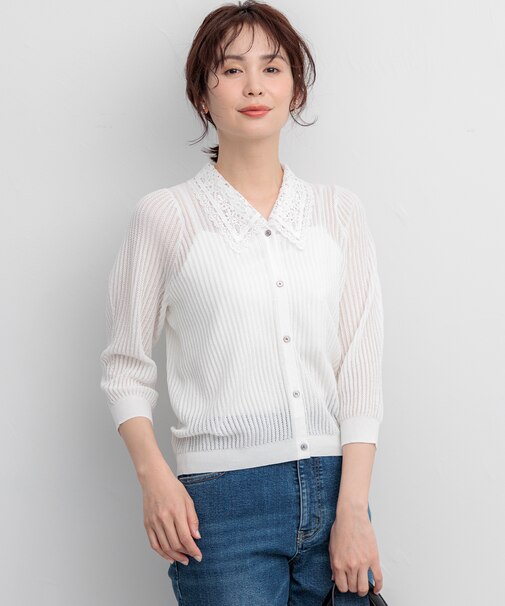 【WEB限定】レーシーニット レース襟付き カーディガン