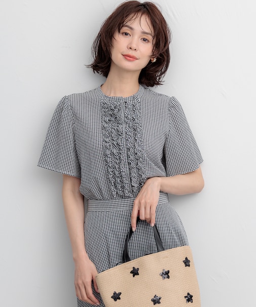 【WEB限定】サッカーギンガムチェック フロントフリルブラウス