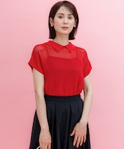 【WEB限定・前後着用可】メッシュニット 襟付き半袖カーディガン