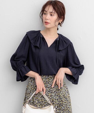 【WEB限定】シアーリンクルクロス フリル襟ブラウス