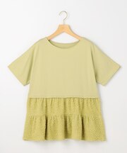 パフジャカードコンビジャージー ペプラムカットソー