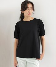 パフジャカードコンビジャージー パフスリーブカットソー