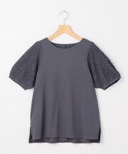 パフジャカードコンビジャージー パフスリーブカットソー
