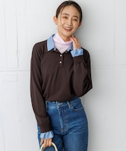 【WEB限定】ストレッチクリアニット シャツレイヤード風プルオーバー