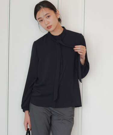 【WEB限定】ライトデシン フリルボウタイブラウス