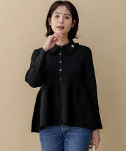 【WEB限定】スポンディッシュニット 襟付きペプラムカーディガン