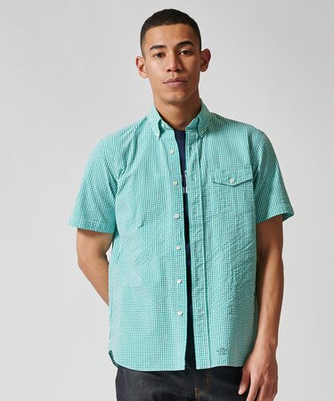 オーガニックコットンサッカーギンガムチェックシャツ