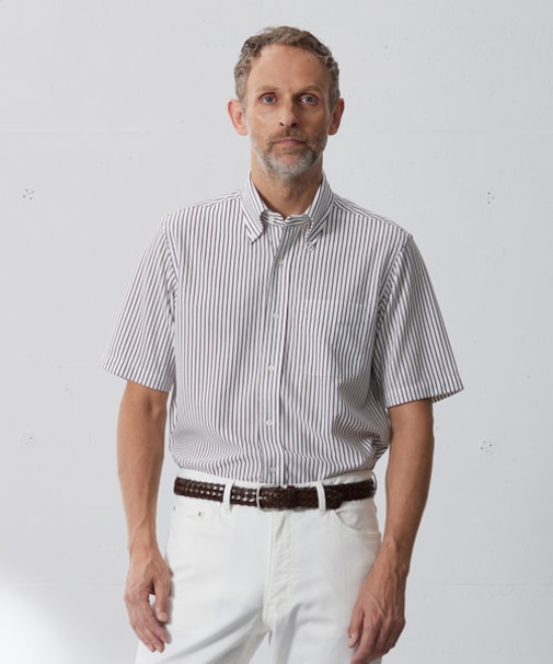 【J.PRESS PLUS】カノコインレイストライプパッチポケット シャツ/B.D.