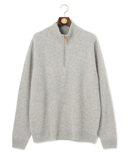 【KING SIZE】【Cash Lamb's Wool】畔編みハーフジップ ニット