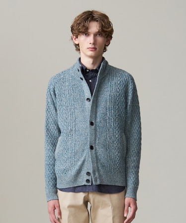 【Cash Lamb’s Wool】ハイネックケーブルカーディガンニット