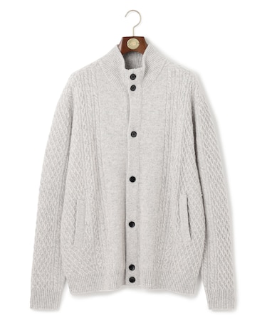 【KING SIZE】【Cash Lamb’s Wool】ハイネックケーブルカーディガンニット