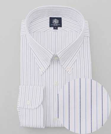 【KING SIZE】【PREMIUM PLEATS / 形態安定】スーピマコットンパナマストライプ ドレスシャツ / B.D.