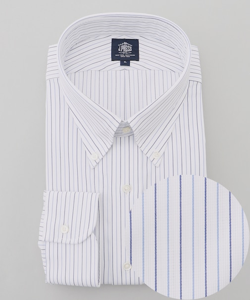 【KING SIZE】【PREMIUM PLEATS / 形態安定】スーピマコットンパナマストライプ ドレスシャツ / B.D.