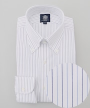 【PREMIUM PLEATS / 形態安定】スーピマコットンパナマストライプ ドレスシャツ / B.D.