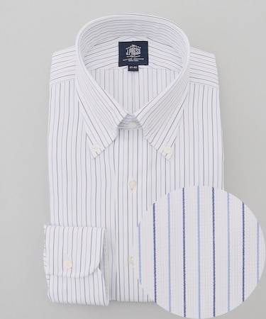 【PREMIUM PLEATS / 形態安定】スーピマコットンパナマストライプ ドレスシャツ / B.D.