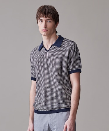 【HTBRID LINEN】スキッパーニット ポロシャツ