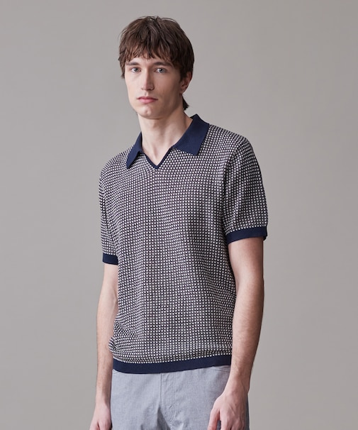 【HTBRID LINEN】スキッパーニット ポロシャツ
