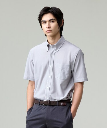 【吸水速乾 / 抗菌防臭 / 防シワ】【J.PRESS OXFORD JERSEY】カノコインレイマイクロストライプ 半袖シャツ / B.D.