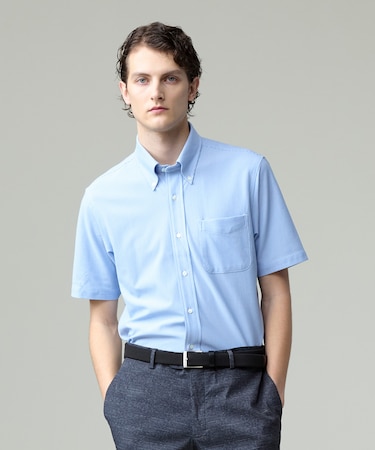 【吸水速乾 / 抗菌防臭 / 防シワ】【J.PRESS OXFORD JERSEY】カノコインレイマイクロストライプ 半袖シャツ / B.D.