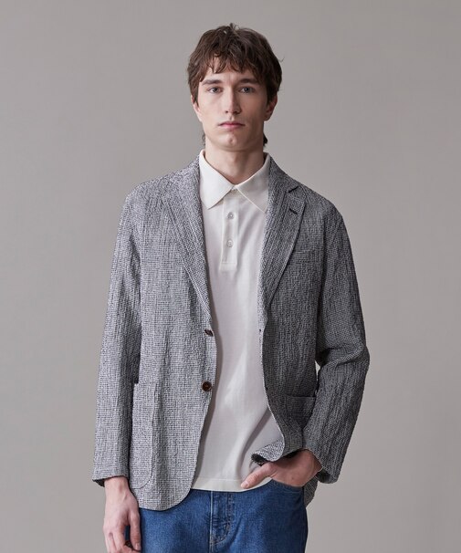 リネン×シアサッカーの清涼感【高通気性】ストレッチリネンシアサッカー ジャケット