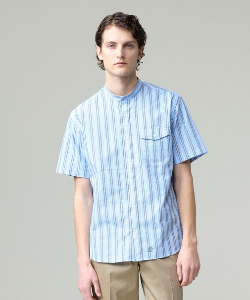 風が通るシアサッカーの清涼感【吸水速乾 / 高通気性】【クールマックス】サッカーマルチストライプ シャツ / バンドカラー