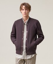 【ストレッチ / イージーケア】【FLEX YARN】ケーブルニット ブルゾンライク カーディガン