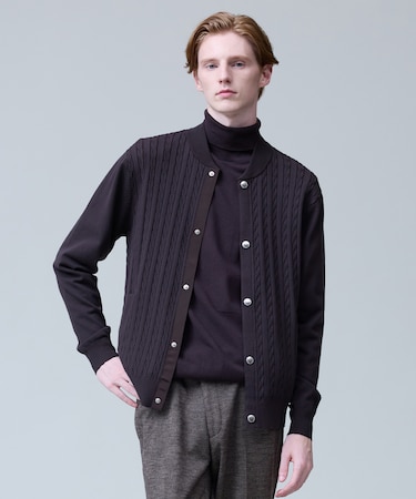 羽織るだけで整う大人の品格【ストレッチ / イージーケア】【FLEX YARN】ケーブルニット ブルゾンライク カーディガン