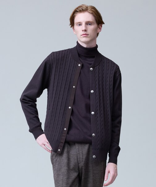 羽織るだけで整う大人の品格【ストレッチ / イージーケア】【FLEX YARN】ケーブルニット ブルゾンライク カーディガン