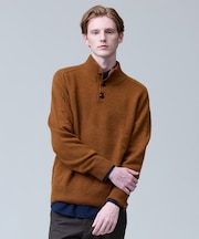 【カシミア100%使用】ハーフプラケットリブモックネック ニット