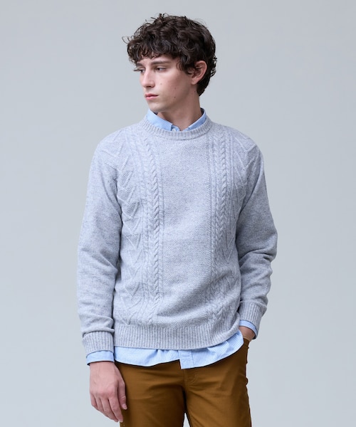 ウール×カシミヤの上質素材【Cash Lamb's Wool】ケーブルクルーネック