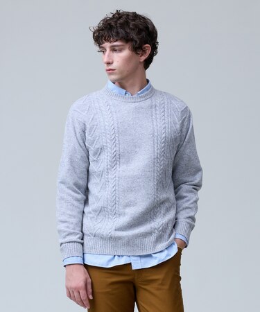 ウール×カシミヤの上質素材【Cash Lamb's Wool】ケーブルクルーネック ニット_25年モデル