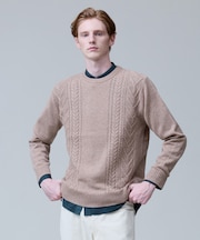 ウール×カシミヤの上質素材【Cash Lamb's Wool】ケーブルクルーネック ニット_25年モデル