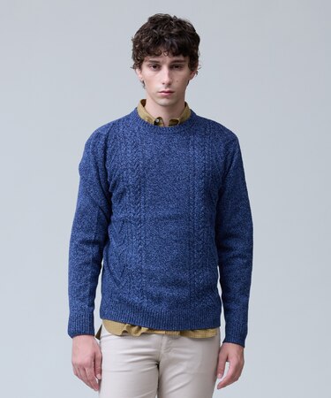 ウール×カシミヤの上質素材【Cash Lamb's Wool】ケーブルクルーネック ニット_25年モデル