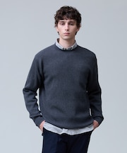 冬仕様の非ウールニット【ストレッチ / イージーケア】【FLEX YARN】片畔クルーネック ニット