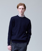 冬仕様の非ウールニット【ストレッチ / イージーケア】【FLEX YARN】片畔クルーネック ニット