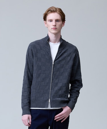 冬仕様の非ウールニット【ストレッチ / イージーケア】【FLEX YARN】リンクスフルジップ  ニットカーディガン